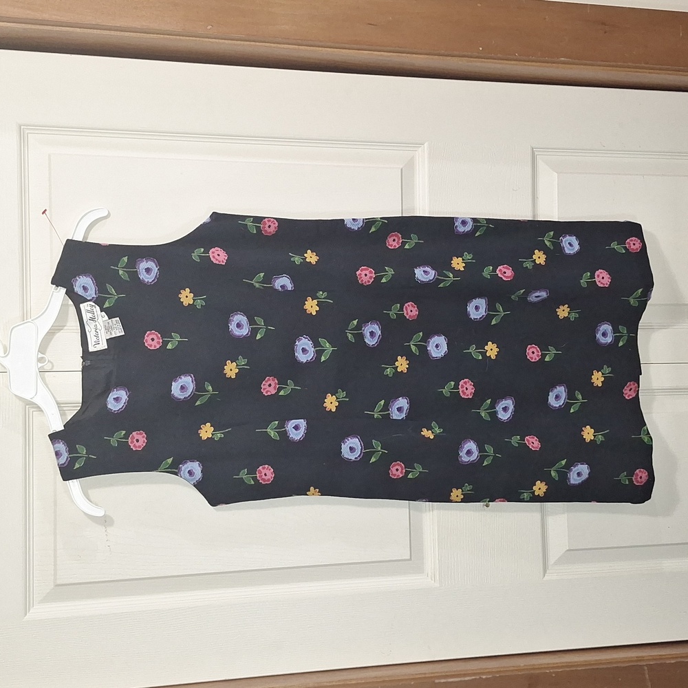 Vintage Victoria Holley lined mini tank dress - Black floral -  size c - L